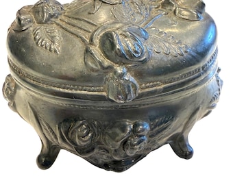 Antique Brainard & Wilson Art Nouveau Jewelry Casket Box Rose Repousse 136