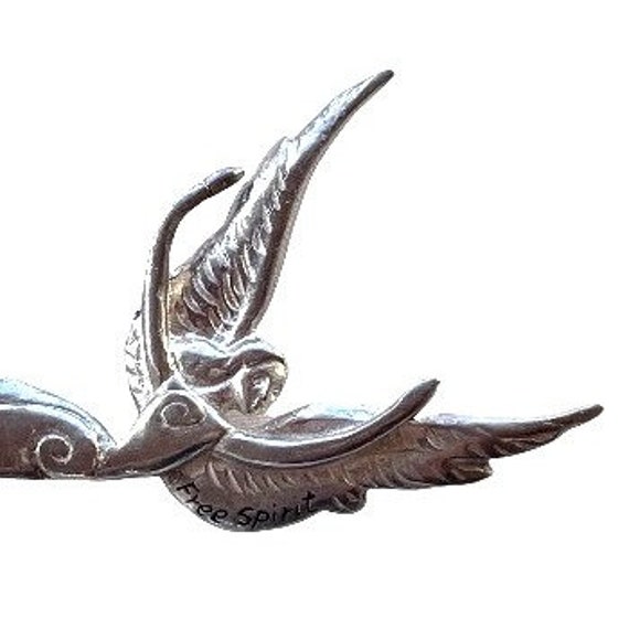 Vintage Angel Brooch Pin FREE SPIRIT Silver Tone … - image 3