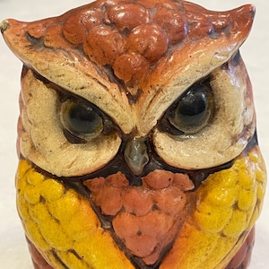 Vintage Owl Ceramic Piggy Bank - Made In Taiwan - Retro Owl Coin Bank Mid Century