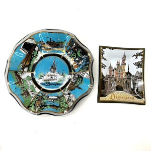 Vintage Disneyland Disney World Glass Trinket Dish Pair Souvenir Jewelry Candy