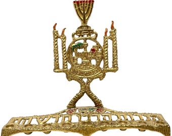 Wainberg Hanukkah Menorah Brass Candle Holder Israel 9 Light Judaica Mid Century