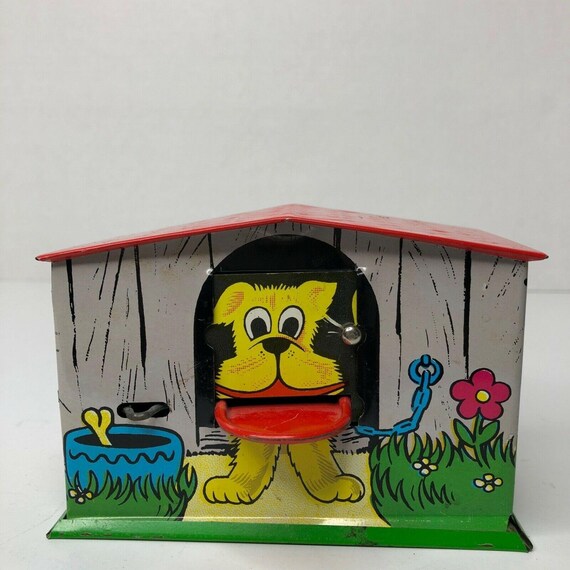 Memorabilia Vintage Mechanical Tin Dog House Coin Bank made in Hungary