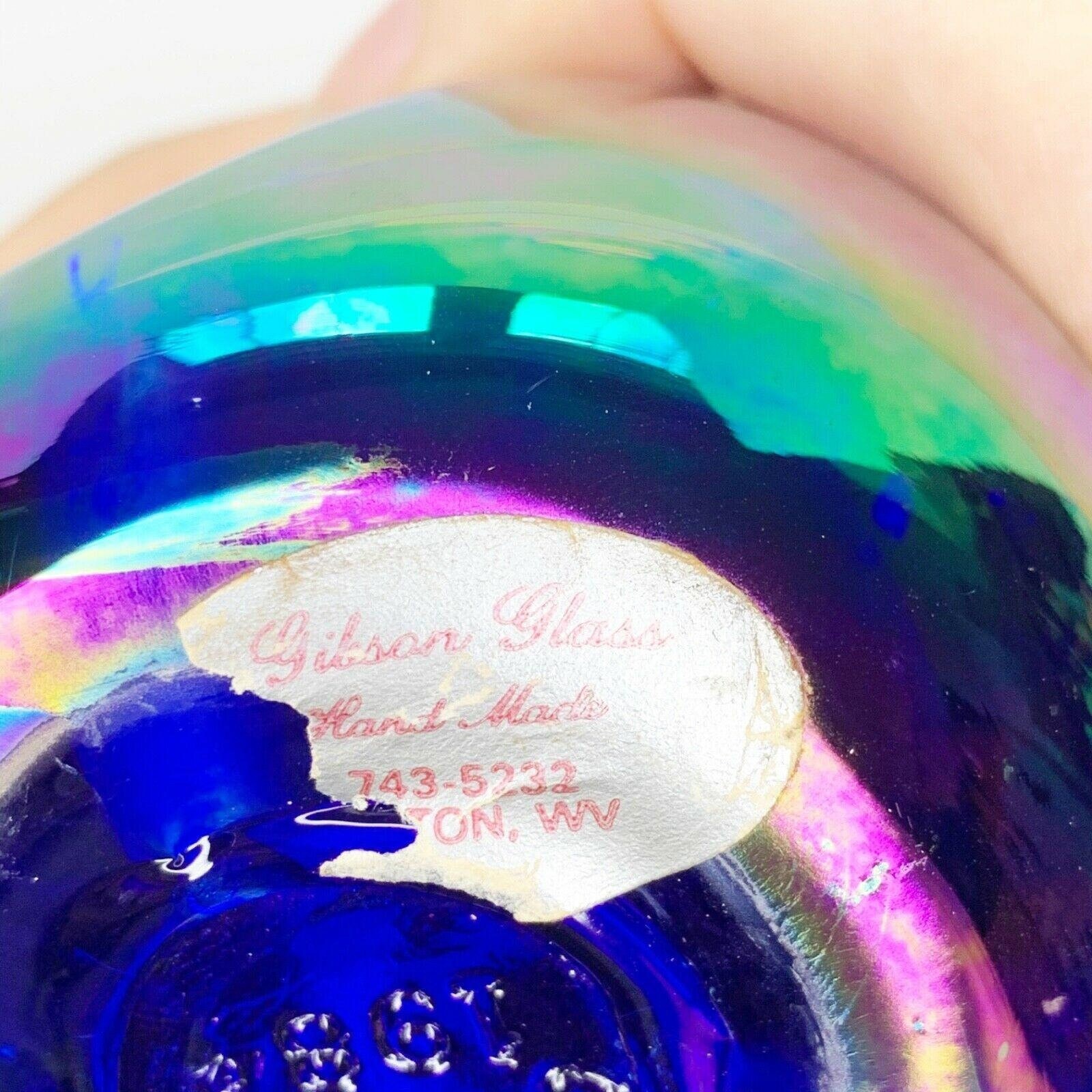 Gibson Glass Paperweight 1984 Marked Iridescent Blue Purple Carnival Indented Etsy