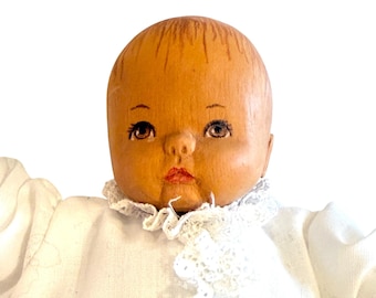Vintage Beckett Originals Doll Bitsie by June Baby Carved Painted Wood Signed