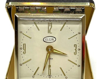 Vintage ELGIN Travel Alarm Clock Brown Clamshell Case Luminous Windup Japan EUC Etsy