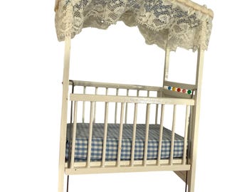 Dollhouse Miniature Artisan Baby Boy Crib Signed W. Hemingway 1982 Handmade OOAK