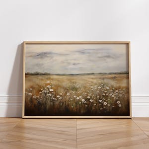 Wildflower Field Landscape Art Print: Vintage Country Painting