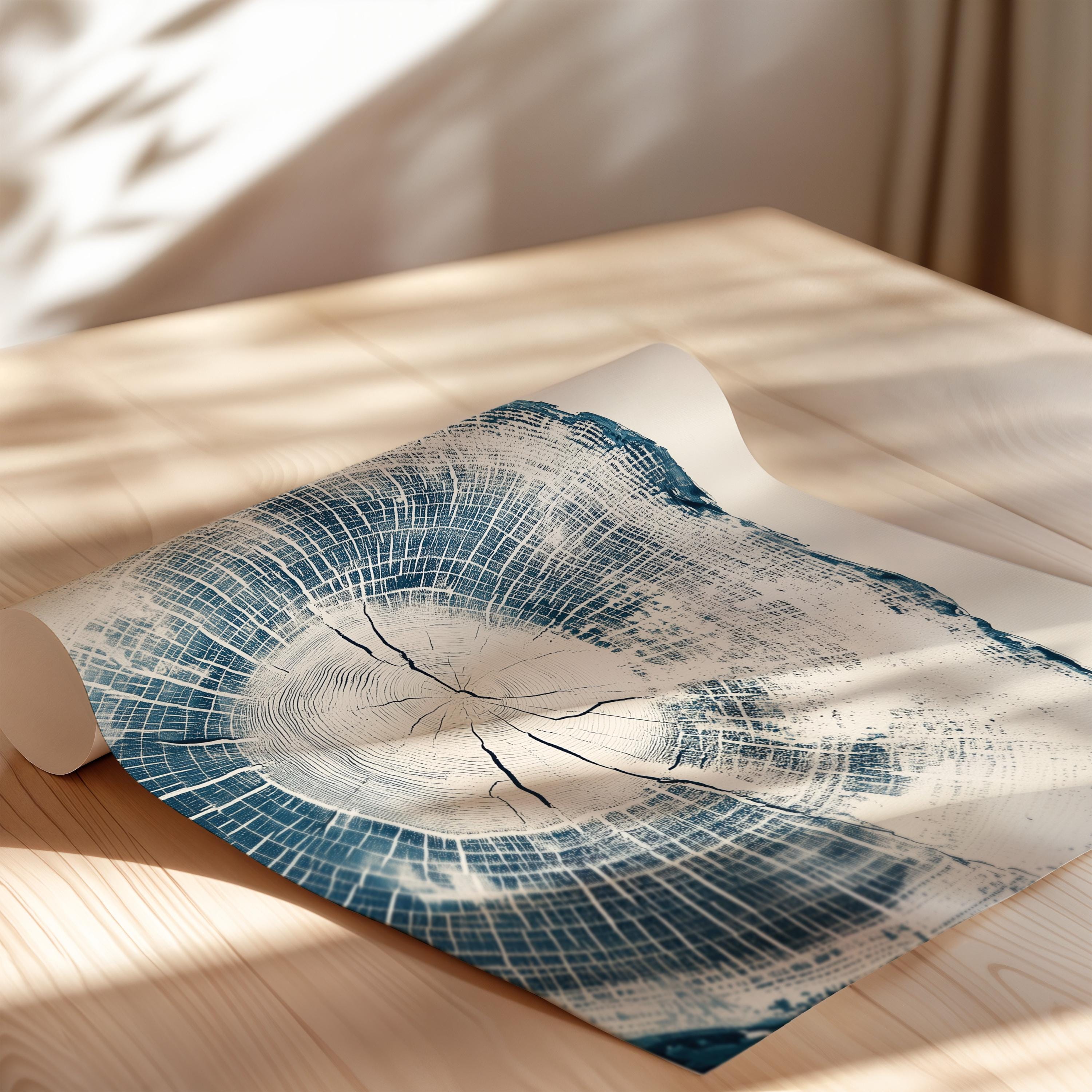 nff☆blue tree ring Rustic Blue Tree Ring Art - Abstract Vintage Wood Prints