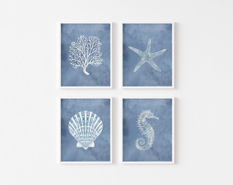 Set di stampe costiere: stampe murali nautiche sulla spiaggia (set di 4)