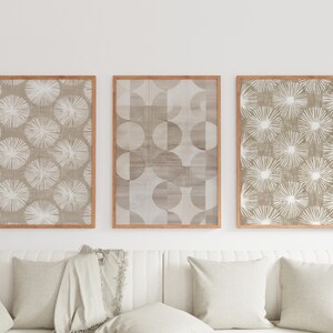 Arte de pared bohemio beige de mediados de siglo: decoración neutra para sala de estar (juego de 3)