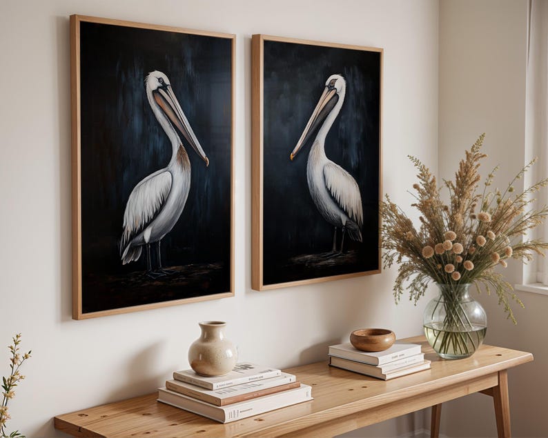 Pelican Art Print Set – Coastal Bird Wall Decor, Minimalist Nautical ...