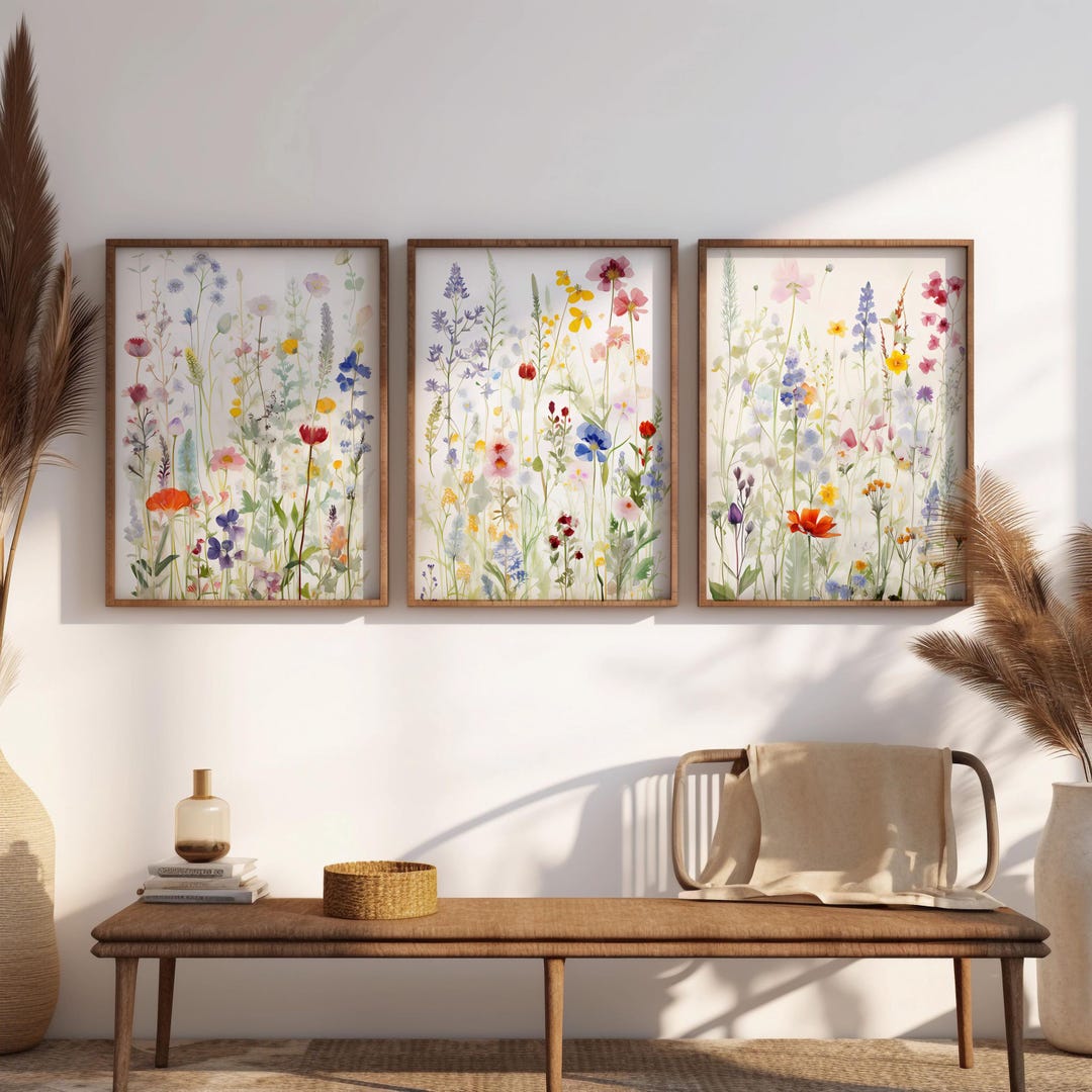 Wildflower Watercolor Print Set, Minimalist Floral Art - Etsy