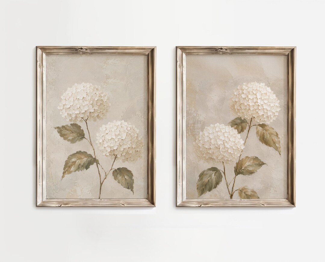 Cream Floral Wall Art Print Set, Neutral Botanical Home Decor ...