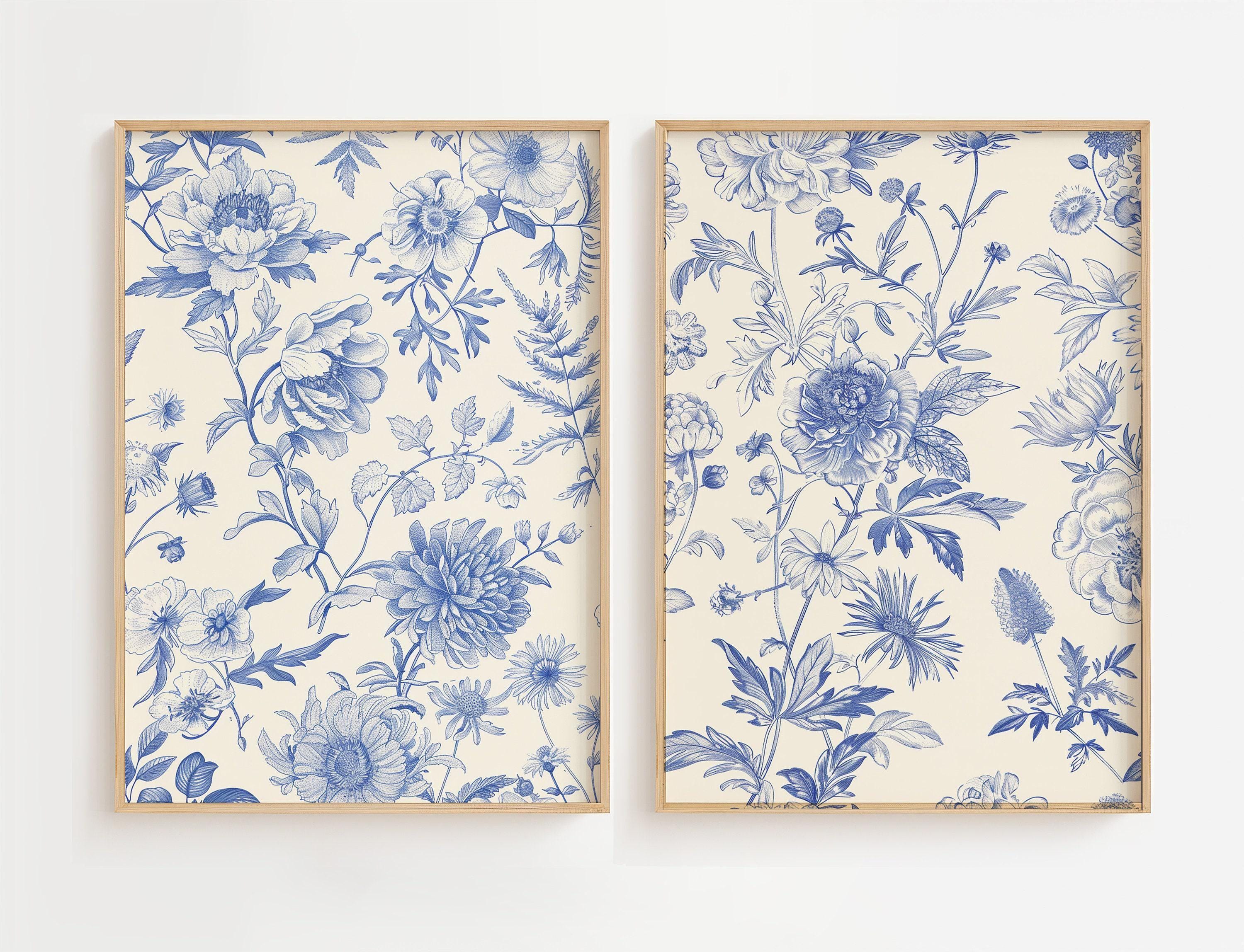 Chinoiserie Blue Botanical Prints - Set of 2 Minimalist Wall Art Decor ...