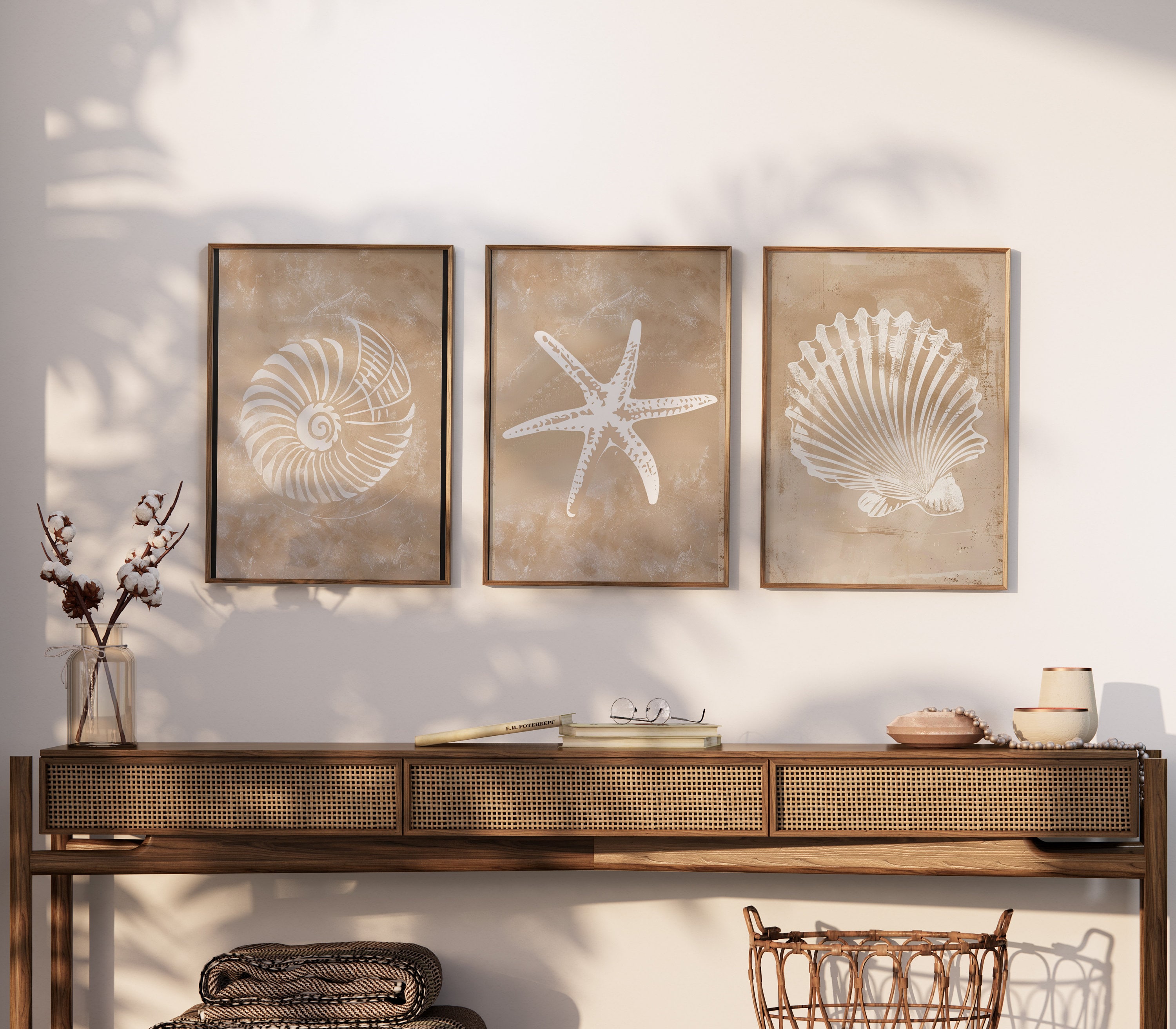 Coastal Wall Art, Boho Decor, Seashell and Starfish , Minimalist Wall ...