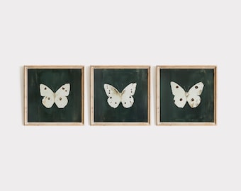 Butterfly Print Set – Vintage Farmhouse, Dark Green Moody Insect Art