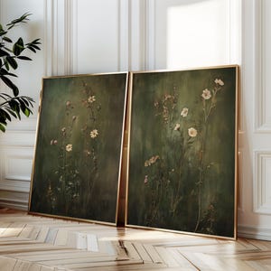 Wildblumen Feld Wand Kunst, Vintage Botanische Landschaft Zeichen, Blumendekor, Moderne Bauernhaus Leinwand Kunst, Poster & Leinwanddruck Set von