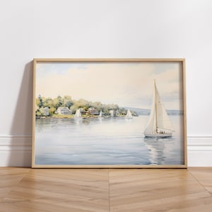 Vintage Nautical Oil Painting Neutral Sailboat Seascape Print Wall Art image 4