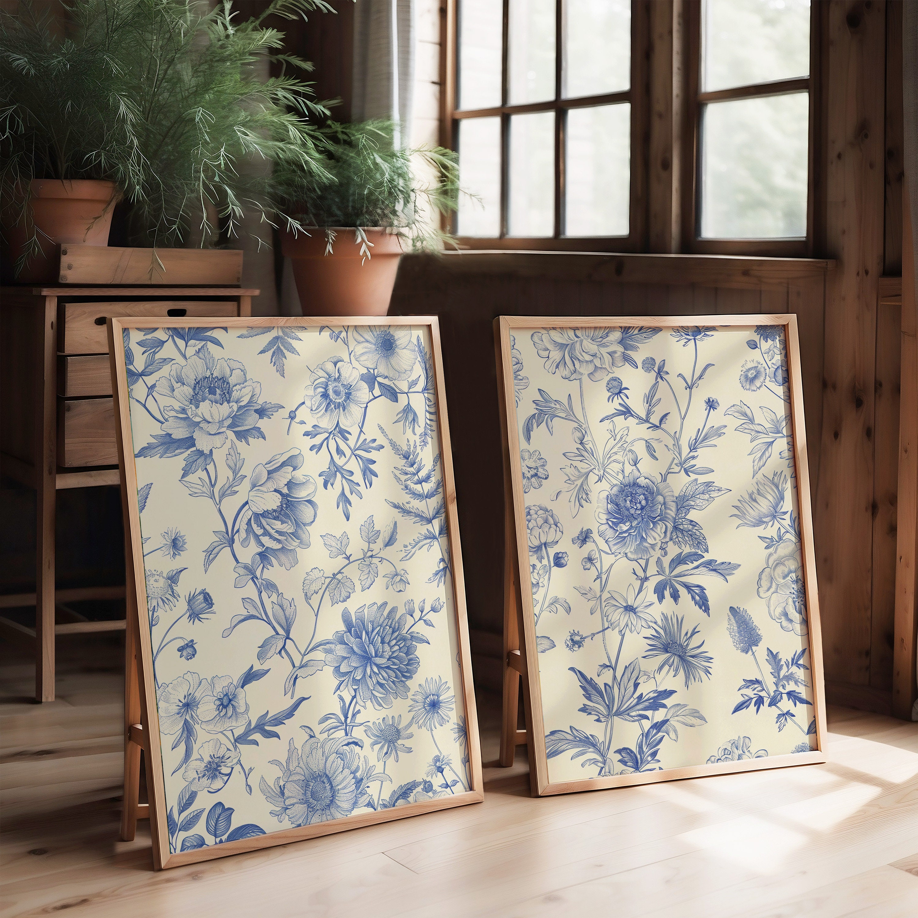 Chinoiserie Blue Botanical Prints Set of 2 Minimalist Wall Art Decor - Etsy