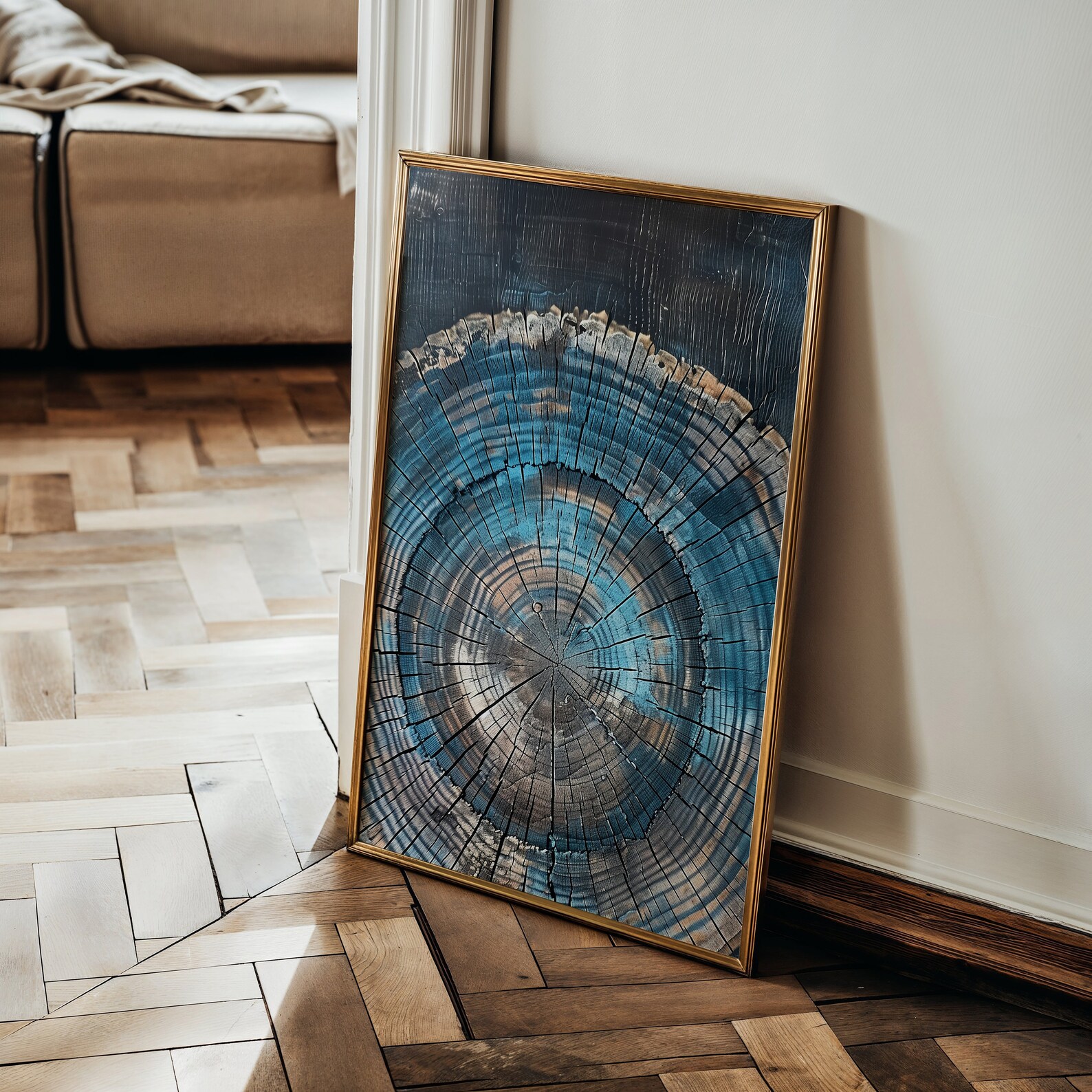Blue Tree Ring Poster, Tree Ring Artwork, Vintage Wood Print ...