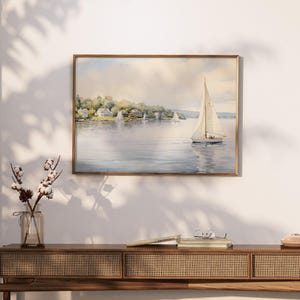 Vintage Nautical Oil Painting Neutral Sailboat Seascape Print Wall Art image 5