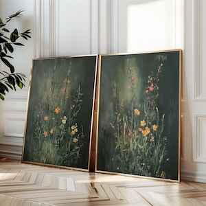 Wildblumen Feld Wandbild, Vintage Botanische Landschaft Zeichen, Blumendekor, Moderne Bauernhaus Leinwand Kunst, Poster & Leinwanddruck 2er Set