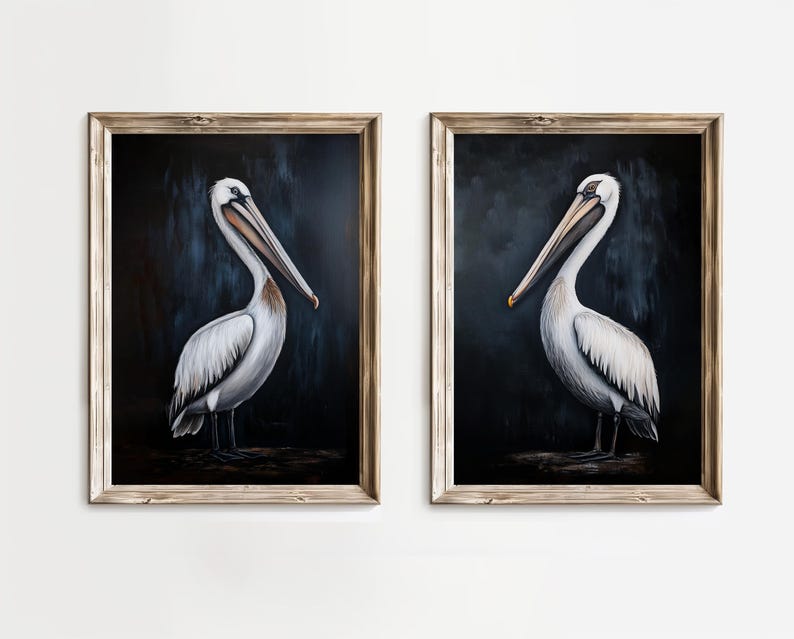 Pelican Art Print Set – Coastal Bird Wall Decor, Minimalist Nautical ...