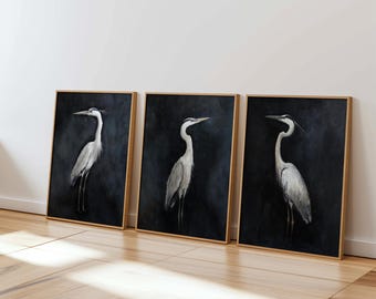 Heron Art Print Set – Coastal Bird, Modern Farmhouse Decor