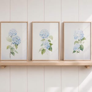 Watercolor Blue Hydrangea Prints, Floral Wall Art (Set of 3)