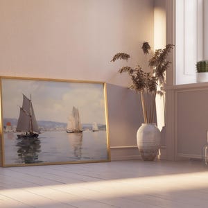 a painting of a sailboat in a room