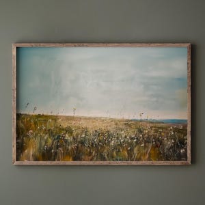 Wildflower Field Landscape Art Print: Vintage Country Painting