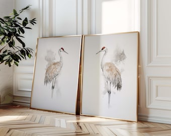 Set kunstprints van de Canadese kraanvogel: minimalistische kustposters