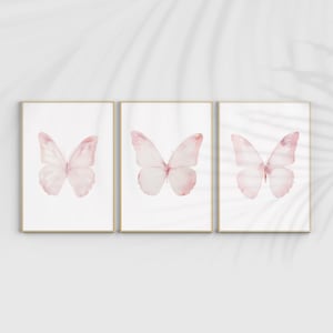 Pink Butterfly Art, Nursery Artwork, Baby Girl Nursery Decor, Kids Room Wall decor, set of 3