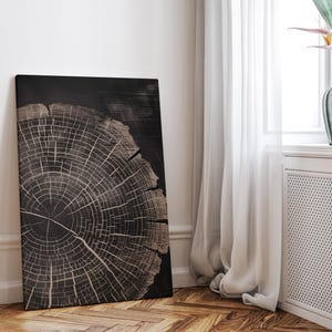 Black Tree Ring Print: Vintage Wood Grain Scandinavian Wall Art