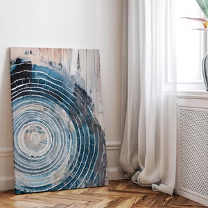 Blue Tree Ring Art Print: Vintage Wood Slice, Scandinavian Decor