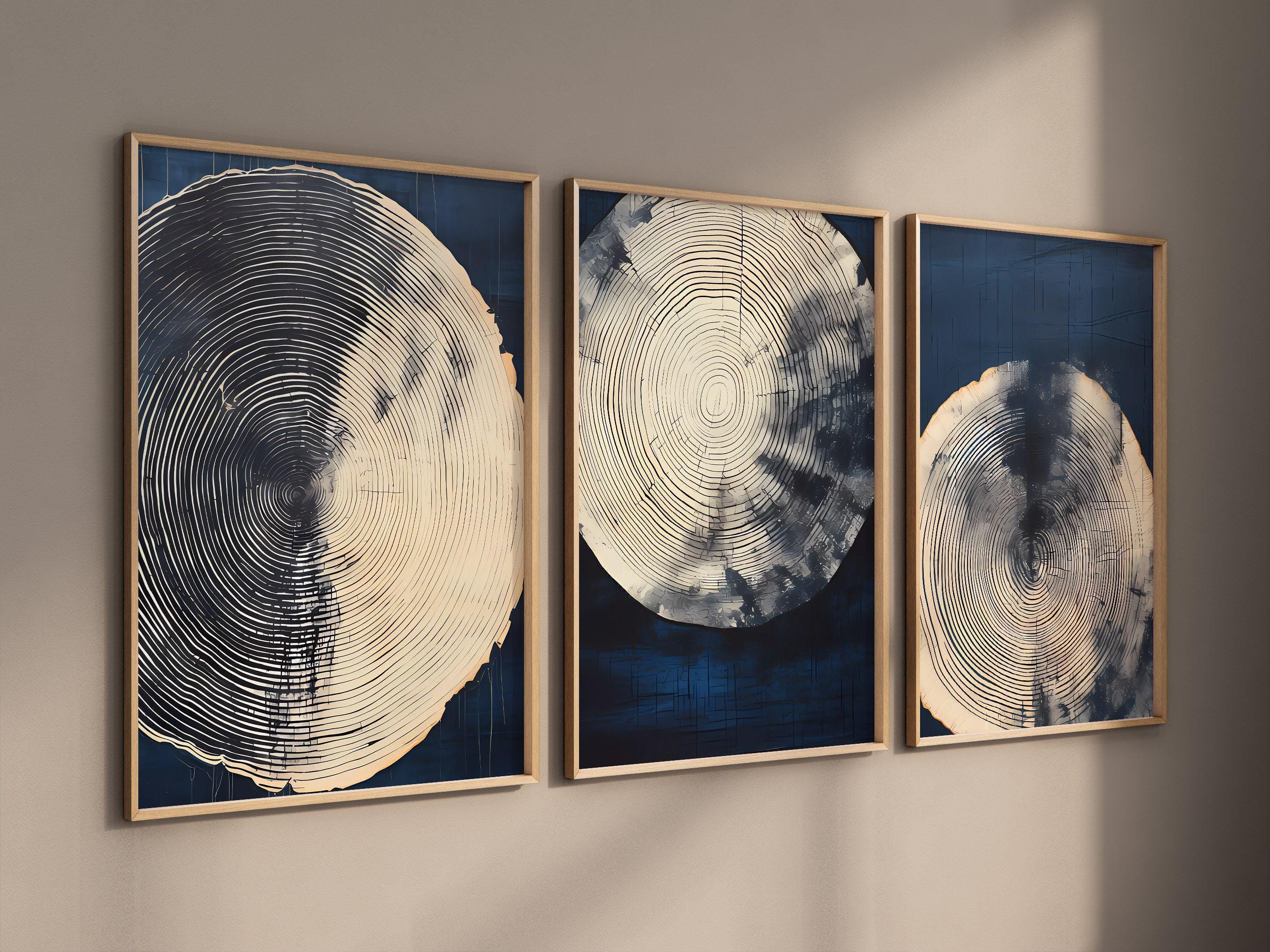 Rustic Blue Tree Ring Art - Abstract Vintage Wood Prints
