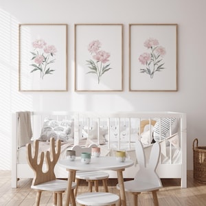 Pink Peony Wall Art, Watercolor Painting, Minimalist Wall Decor, Nursery wall art, Pink Floral Art,  set of 3