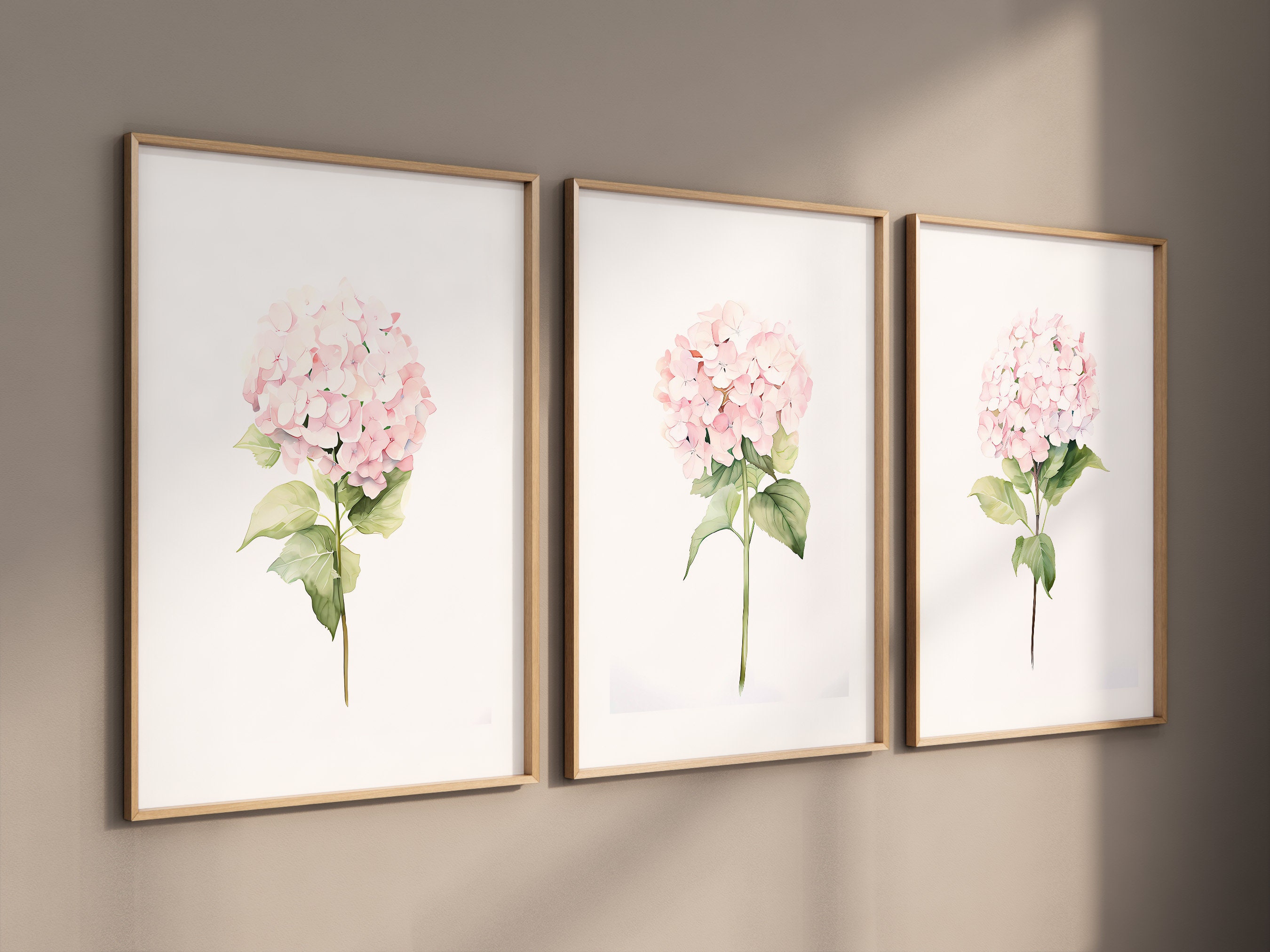 Pink Hydrangea Wall Art, Watercolor Painting, Minimalist Wall Decor