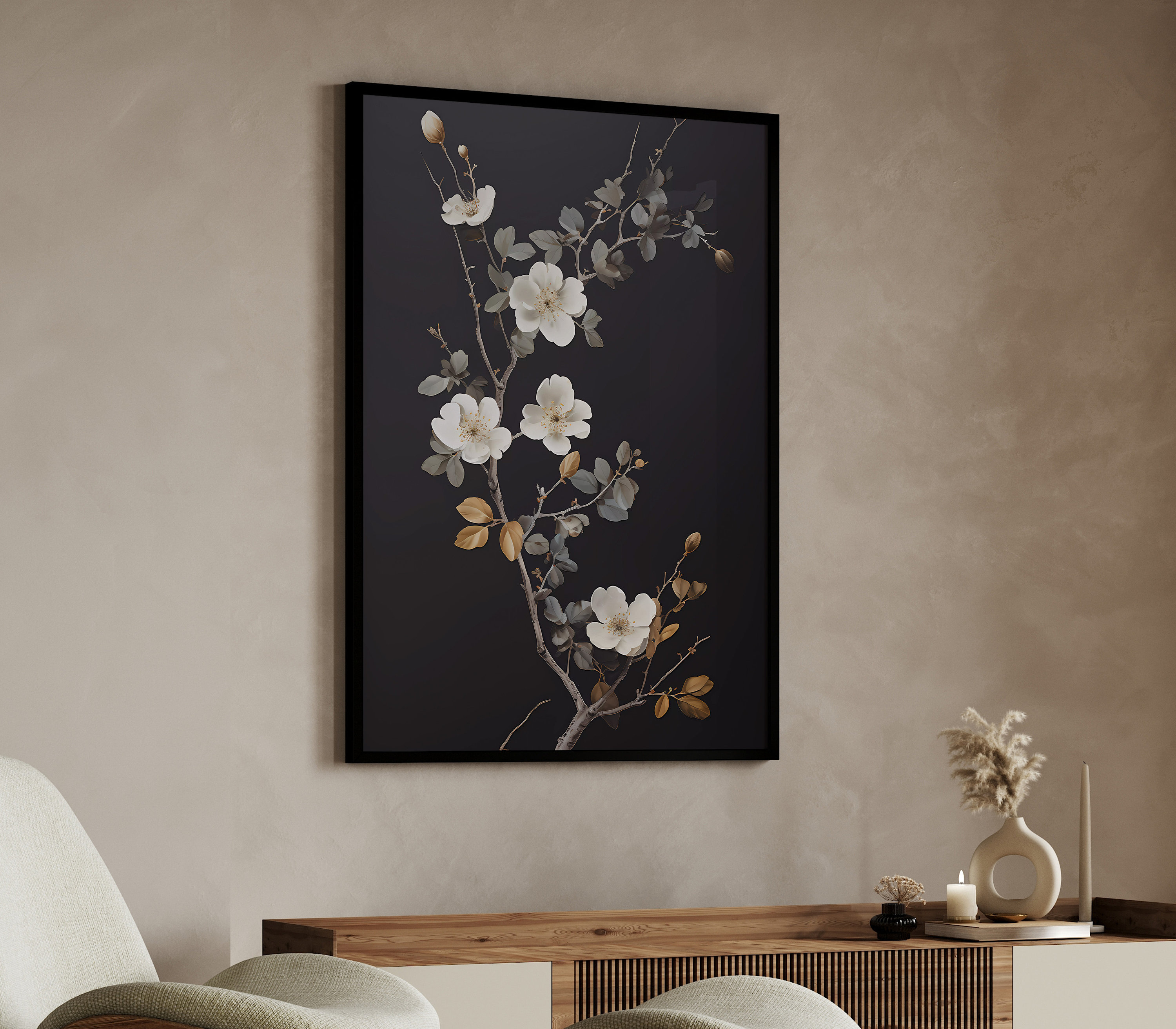 Modern Floral Artwork, Black Flower Wall Art, Floral Prints Set of 3 - Etsy