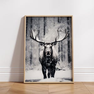 Arte mural de alces, impresión de alces, paisaje forestal, arte moderno, decoración rústica de granja