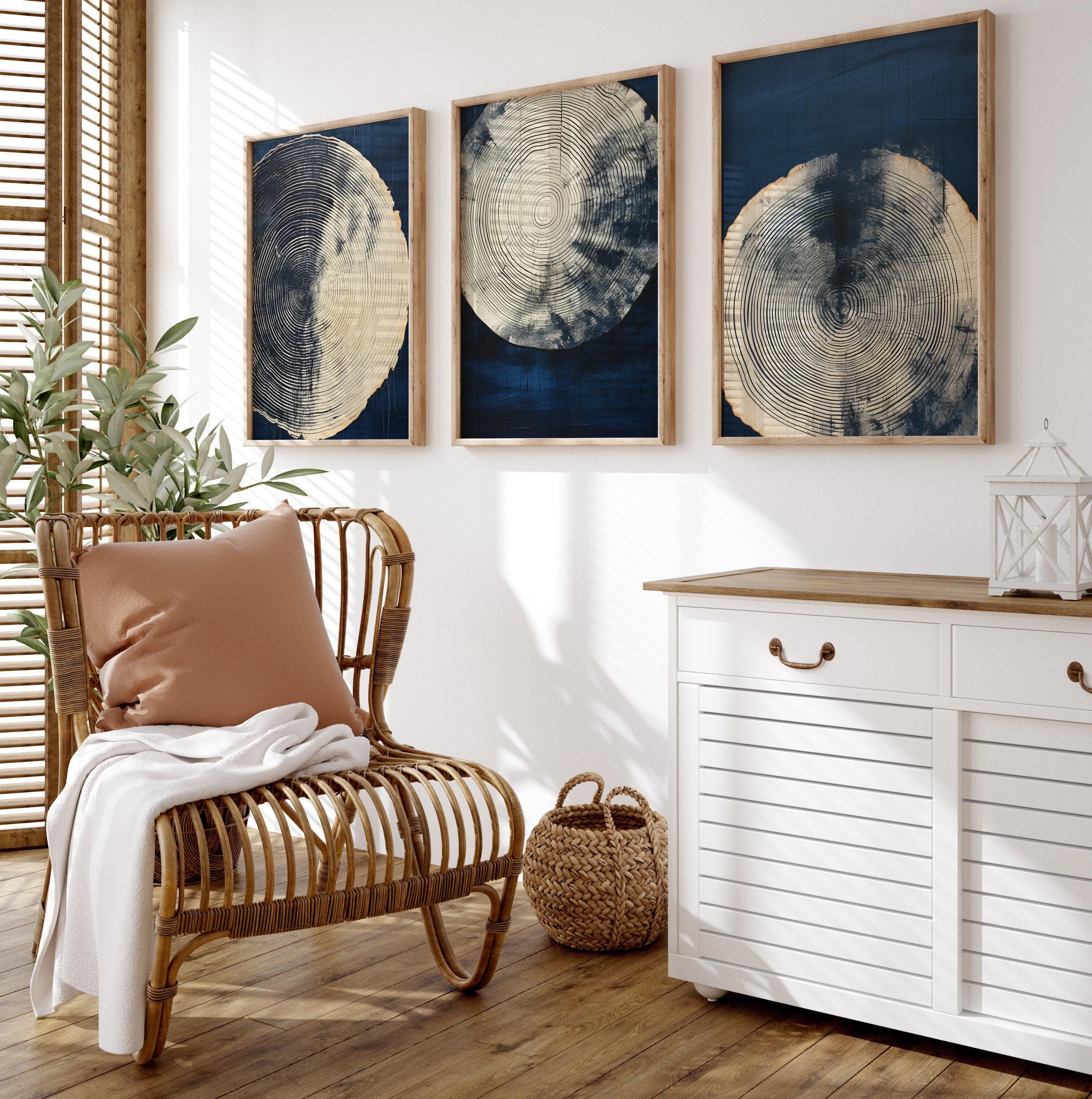 Rustic Blue Tree Ring Art - Abstract Vintage Wood Prints