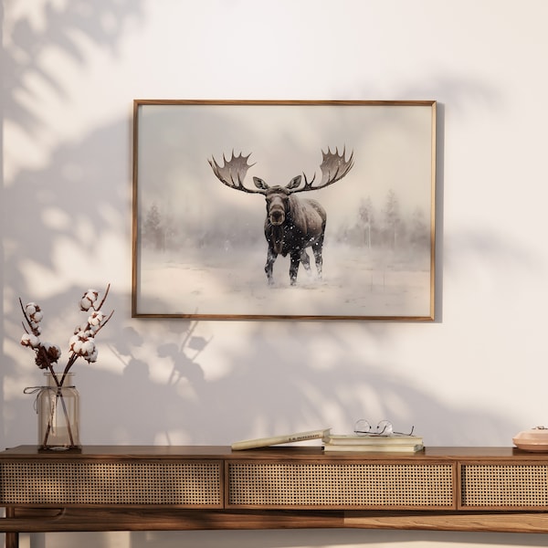 Moose Wall Art , Moose Print, Forrest Landscape, Modern Art, Rustic Farmhouse Decor