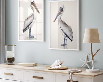 Pelican Watercolor Art Print Set: Coastal Minimalist Decor