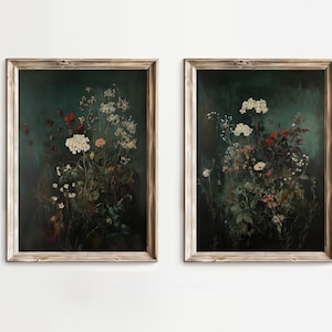 Wildblumen Feld Leinwand Set: Vintage botanische Landschaft im modernen Landhaus-Stil