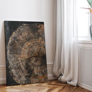 Black Tree Ring Print: Vintage Wood Slice, Scandinavian Art