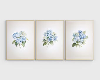 Blue Hydrangea Watercolor Print – Modern Floral Wall Art