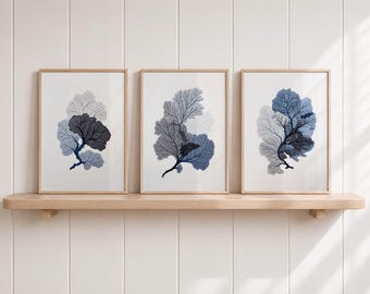 Coastal Coral Print Set – Blue Nautical Wall Art