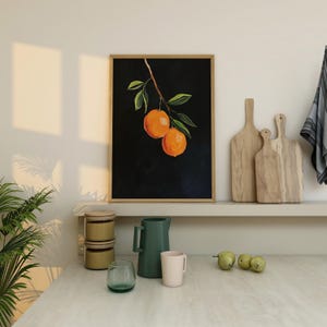 Orange Still Life Oil Painting Print, Original Kitchen Wall and Fruit Wall Art
