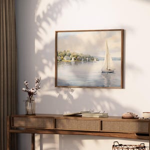 Vintage Nautical Oil Painting Neutral Sailboat Seascape Print Wall Art image 7