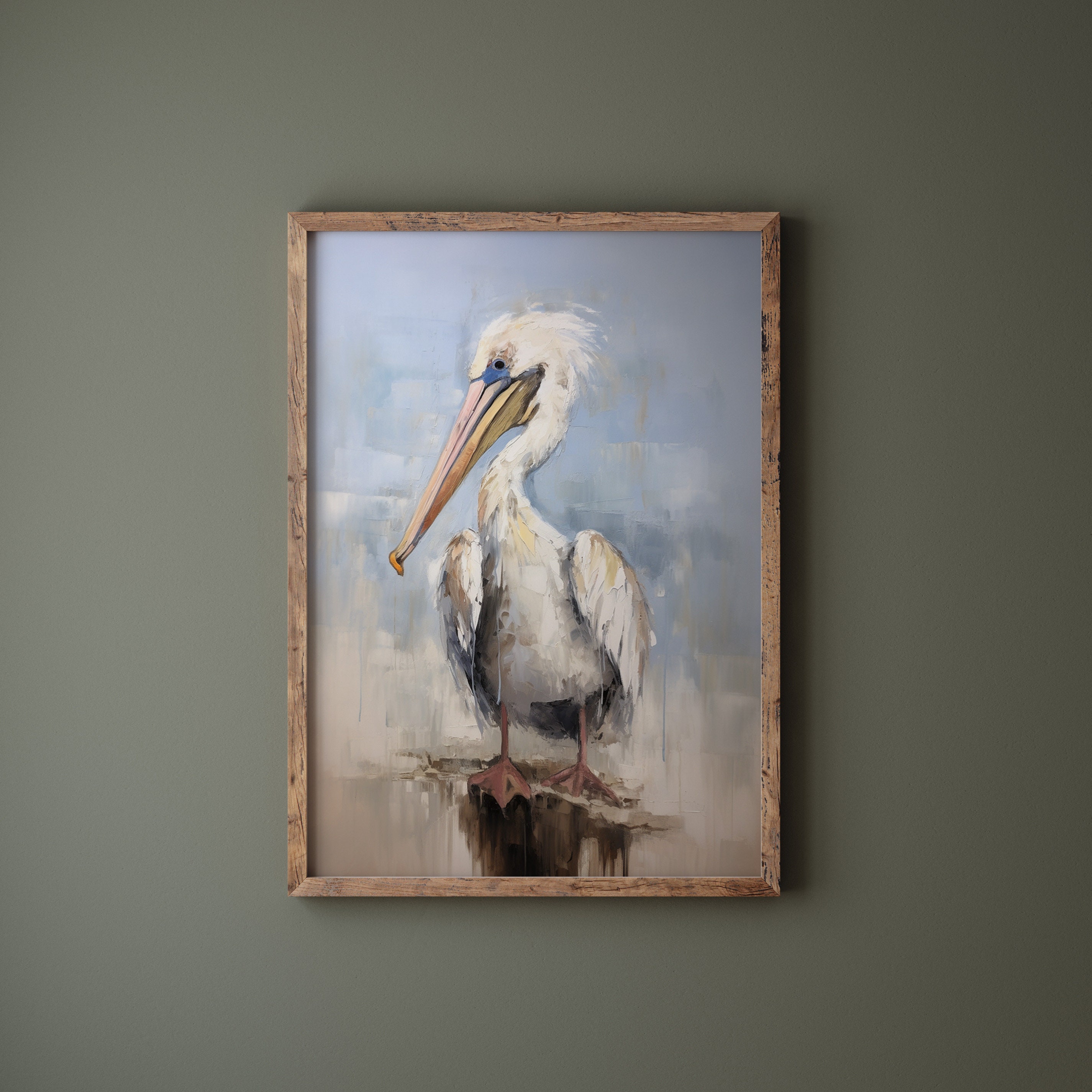 Pelican Artwork, Pelican Oil Painting, Minimalist Coastal Room Decor